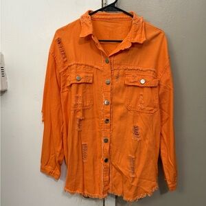 Orange Distressed Button-Up Shirt